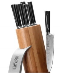 A knife of many layers! Thirty-three layers of high carbon and low carbon Japanese stainless steel deliver superior strength and incredible precision to your kitchen. Store each professional knife in the rich-grain solid bamboo block with brushed metal stand for an attractive accent. Limited lifetime warranty. A knife of many layers! Thirty-three layers of high carbon and low carbon Japanese stainless steel deliver superior strength and incredible precision to your kitchen. Store each professional knife in the rich-grain solid bamboo block with brushed metal stand for an attractive accent. Limited lifetime warranty.