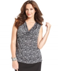 A draped neckline lends a chic finish to Charter Club's sleeveless plus size top-- wear it alone or as a layer. A draped neckline lends a chic finish to Charter Club's sleeveless plus size top-- wear it alone or as a layer.
