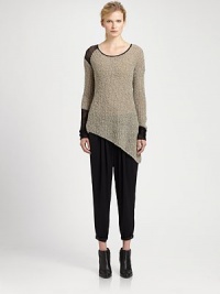 From the HELMUT capsule collection. Semi-sheer contrast trim and an asymmetrical hem modernize this plush bouclé sweater. RoundneckSingle semi-sheer shoulderLong sleevesSemi-sheer cuffsAsymmetrical hemAcrylic/wool/polyesterDry cleanImportedModel shown is 5'11 (178cm) wearing US size Small. From the HELMUT capsule collection. Semi-sheer contrast trim and an asymmetrical hem modernize this plush bouclé sweater. RoundneckSingle semi-sheer shoulderLong sleevesSemi-sheer cuffsAsymmetrical hemAcrylic/wool/polyesterDry cleanImportedModel shown is 5'11 (178cm) wearing US size Small.