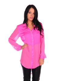 Free People Womens Best of Both Worlds Button Down - Neon Pink - Medium Free People Womens Best of Both Worlds Button Down - Neon Pink - Medium