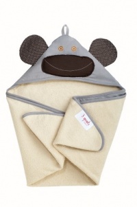 3 Sprouts Organic Hooded Towel, Monkey Gray