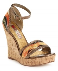 From the braided metallic detailing to the colorful printed upper and cork platform, these Pashmina wedge sandals from Two Lips are a texture lover's dream come true. From the braided metallic detailing to the colorful printed upper and cork platform, these Pashmina wedge sandals from Two Lips are a texture lover's dream come true.