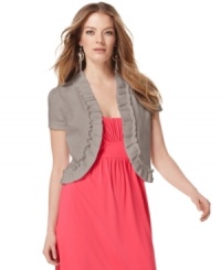 Warm-weather layering's a breeze with INC's cool petite cotton shrug. Ruffled trim gives this classic a fresh look! Warm-weather layering's a breeze with INC's cool petite cotton shrug. Ruffled trim gives this classic a fresh look!