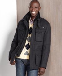 Warm up in cool style with this military-style jacket from Marc New York. Warm up in cool style with this military-style jacket from Marc New York.