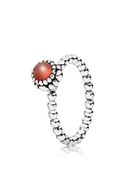 This birthstone ring features a beaded silver band with a polished carnelian solitaire. Perfect worn on its own or stacked with other PANDORA pieces. This birthstone ring features a beaded silver band with a polished carnelian solitaire. Perfect worn on its own or stacked with other PANDORA pieces.