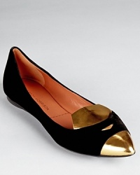 Flat meets loafer on Sigerson Morrison's Hadley, showcasing a penny strap detail and a gilded cap toe. Flat meets loafer on Sigerson Morrison's Hadley, showcasing a penny strap detail and a gilded cap toe.