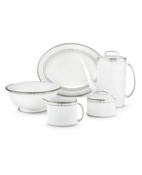 Leave it to kate spade to improve the traditional china pattern. Reminiscent of seed pearls, her signature monogram lends a lustrous accent to the Noel Alabaster oval platter (shown back center). Leave it to kate spade to improve the traditional china pattern. Reminiscent of seed pearls, her signature monogram lends a lustrous accent to the Noel Alabaster oval platter (shown back center).