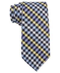 Be a plaid man in this cool gingham tie from Tommy Hilfiger. Skinny construction gives it the most modern edge. Be a plaid man in this cool gingham tie from Tommy Hilfiger. Skinny construction gives it the most modern edge.
