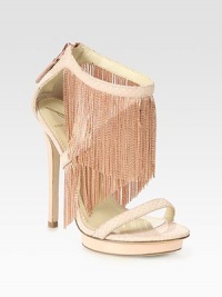 Lovely snake-print leather with rose goldtone fringe and a chic island platform. Self-covered heel, 5 (125mm)Island platform, 1 (25mm)Compares to a 4 heel (100mm)Snake-print leather and metal fringe upperExposed back zipperLeather lining and solePadded insoleImported Lovely snake-print leather with rose goldtone fringe and a chic island platform. Self-covered heel, 5 (125mm)Island platform, 1 (25mm)Compares to a 4 heel (100mm)Snake-print leather and metal fringe upperExposed back zipperLeather lining and solePadded insoleImported