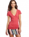 Hurley Juniors Solid Perfect V-Neck Tee, Heather Swedish Red, X-Small