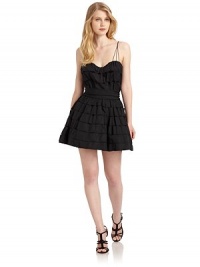 THE LOOKAllover tiered woven construction with textured trimStructured sweetheart necklineWaistbandPleated structured skirtBack zip closureTHE FITAbout 31 from shoulder to hemTHE MATERIAL60% polyester/40% silkFully linedCARE & ORIGINDry cleanMade in ItalyModel shown is 5'9½ (176cm) wearing US size 4. THE LOOKAllover tiered woven construction with textured trimStructured sweetheart necklineWaistbandPleated structured skirtBack zip closureTHE FITAbout 31 from shoulder to hemTHE MATERIAL60% polyester/40% silkFully linedCARE & ORIGINDry cleanMade in ItalyModel shown is 5'9½ (176cm) wearing US size 4.