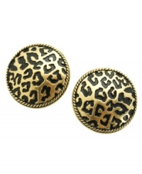 Take a walk on the wild side with these come-hither clip-on earrings from T Tahari's Spot On collection. Set in 14K antique gold-plated mixed metal. Nickel-free for sensitive skin. Approximate diameter: 3/4 inch.