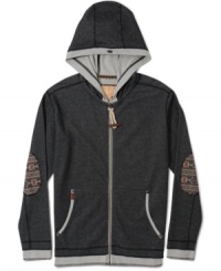 Here's what happens when a hooded sweatshirt comes with elbow patches, a zip-up front, contrast lining and all the other bells and whistles that usually belong to jackets: Zip Hoody Sweatshirt from Triple Fat Goose. Here's what happens when a hooded sweatshirt comes with elbow patches, a zip-up front, contrast lining and all the other bells and whistles that usually belong to jackets: Zip Hoody Sweatshirt from Triple Fat Goose.