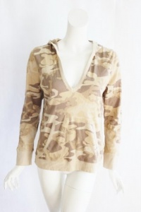 LAUREN Ralph Lauen Womens Beige Camo Waffle Knit Hoodie Long Sleeve Top L LAUREN Ralph Lauen Womens Beige Camo Waffle Knit Hoodie Long Sleeve Top L