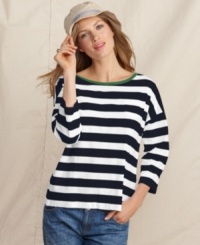 Classic stripes on lightweight cotton make this Tommy Hilfiger shirt a warm-weather essential. Make it Parisian-cool with rolled up jeans and flats! Classic stripes on lightweight cotton make this Tommy Hilfiger shirt a warm-weather essential. Make it Parisian-cool with rolled up jeans and flats!