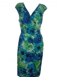 RALPH LAUREN Women's Plus Size Sleeveless V-Neck Faux-Wrap Floral Sheath Cocktail Dress- AQUA MULTI-16W RALPH LAUREN Women's Plus Size Sleeveless V-Neck Faux-Wrap Floral Sheath Cocktail Dress- AQUA MULTI-16W