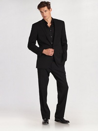Impeccably tailored in Italy from all-season wool gabardine with hand-finished details and a clean, modern fit. Wool gabardine. Dry clean. Imported. JACKETTwo-button closure Chest welt, waist flap pockets Button cuffs Fully linedPANTSFlat front, belt loops Zip fly Lined to knee Quarter top pockets Side pockets Button back welt pockets Unfinished hems Impeccably tailored in Italy from all-season wool gabardine with hand-finished details and a clean, modern fit. Wool gabardine. Dry clean. Imported. JACKETTwo-button closure Chest welt, waist flap pockets Button cuffs Fully linedPANTSFlat front, belt loops Zip fly Lined to knee Quarter top pockets Side pockets Button back welt pockets Unfinished hems