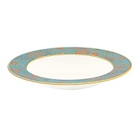 The luxurious, museum-quality floral motifs in Gilded Tapestry create a dramatic presentation sure to command attention at any dinner party. Warm ember hues and golden tones are offset by cool blue accents on this compelling pattern. Unique layering of of each place setting piece atop the other highlights the common threads of color and metallics while creating a sophisticated style. The luxurious, museum-quality floral motifs in Gilded Tapestry create a dramatic presentation sure to command attention at any dinner party. Warm ember hues and golden tones are offset by cool blue accents on this compelling pattern. Unique layering of of each place setting piece atop the other highlights the common threads of color and metallics while creating a sophisticated style.