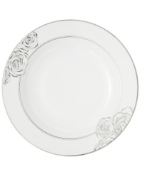 With Monique Lhuillier's designer touch, luxe bone china blossoms into the gorgeous Sunday Rose rim soup bowl. Featuring bands of platinum, luscious blooms and twinkling dots. With Monique Lhuillier's designer touch, luxe bone china blossoms into the gorgeous Sunday Rose rim soup bowl. Featuring bands of platinum, luscious blooms and twinkling dots.