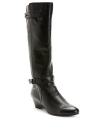 Tall boots like these add drama to your day. Bandolino's Ajem boots have buckled detail at the ankle and slight wedge heel. Tall boots like these add drama to your day. Bandolino's Ajem boots have buckled detail at the ankle and slight wedge heel.