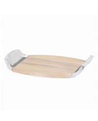A smooth, minimalist shape highlights the beauty of solid ash in this Torq Metal and White Woods tray. With polished aluminum handles. From the Dansk serveware collection. (Clearance)
