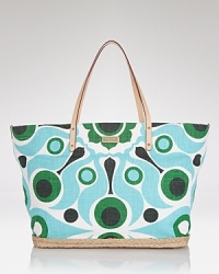 A 60s inspired print makes standout summer style a breeze on kate spade new york's beachy Solar Raelin bag. A jute trim at the base lends extra warm-weather appeal. A 60s inspired print makes standout summer style a breeze on kate spade new york's beachy Solar Raelin bag. A jute trim at the base lends extra warm-weather appeal.
