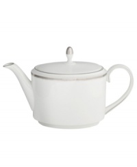 Fresh and cool in crisp white, the Silver Leaf Imperial teapot delivers modern style and iconic craftsmanship. Delicate feathered platinum applied using Wedgwood's signature technique shimmers with whimsy on sleek bone china.