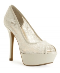 Embrace lace for a retro chic look. The Nanci3 peep-toe pumps by GUESS are a lacy masterpiece, highlighted by a high-shine patent platform and stiletto heel. Embrace lace for a retro chic look. The Nanci3 peep-toe pumps by GUESS are a lacy masterpiece, highlighted by a high-shine patent platform and stiletto heel.