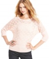 Cozy-up to It's Our Time's three-quarter dolman sleeve sweater! Open-knit design lends a touch of pretty-as-can-be style.