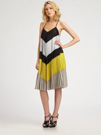 Bold stripes of color come alive on this easy-fit shift, finely pleated and styled with a strappy open-back.Spaghetti straps gather at backV-neckSlightly flared hemAbout 20 from natural waistPolyesterDry cleanImportedModel shown is 5'9½ (176cm) wearing US size Small. Bold stripes of color come alive on this easy-fit shift, finely pleated and styled with a strappy open-back.Spaghetti straps gather at backV-neckSlightly flared hemAbout 20 from natural waistPolyesterDry cleanImportedModel shown is 5'9½ (176cm) wearing US size Small.