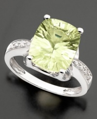 A dazzling green quartz (4-3/8 ct. t.w.) adds a hint of mystery to this fine diamond-accented 14k white gold ring.