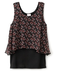 From Kiddo, a chic layered look built around a floral chiffon cropped top and solid black under shirt. From Kiddo, a chic layered look built around a floral chiffon cropped top and solid black under shirt.