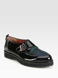 Traditional wool tartan freshens this patent leather design, with an adjustable monk strap and rubber sole for added traction. Patent leather and wool tartan upperAdjustable buckle strapLeather liningRubber solePadded insoleImported Traditional wool tartan freshens this patent leather design, with an adjustable monk strap and rubber sole for added traction. Patent leather and wool tartan upperAdjustable buckle strapLeather liningRubber solePadded insoleImported