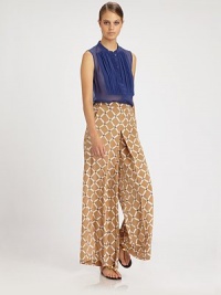 Printed silk in a retro-chic wide-leg silhouette with crisp front pleats that add a sophisticated, dynamic touch.Mid-rise waistBelt loopsFlat frontSlash pocketsBack welt pocketsRise, about 12Inseam, about 32SilkDry cleanMade in USA of imported fabricModel shown is 5'11 (180cm) wearing US size 4. Printed silk in a retro-chic wide-leg silhouette with crisp front pleats that add a sophisticated, dynamic touch.Mid-rise waistBelt loopsFlat frontSlash pocketsBack welt pocketsRise, about 12Inseam, about 32SilkDry cleanMade in USA of imported fabricModel shown is 5'11 (180cm) wearing US size 4.