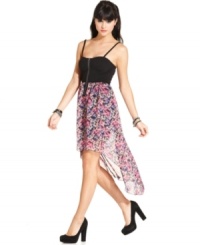 Master of contrast, Material Girl pairs a structured, bustier-style bodice with a skirt boasting colorful graphics and ethereal design. Master of contrast, Material Girl pairs a structured, bustier-style bodice with a skirt boasting colorful graphics and ethereal design.