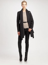 Timelessly feminine, a shawl collar jacket with a waist-defining belted silhouette and exquisite leather details.Shawl collarLeather detailsSlash pocketsFully linedAbout 32 from shoulder to hem78% wool/18% polyamide/3% polyester/1% other fabricDry clean by leather specialistImported Model shown is 5'10 (177cm) wearing US size Small. Timelessly feminine, a shawl collar jacket with a waist-defining belted silhouette and exquisite leather details.Shawl collarLeather detailsSlash pocketsFully linedAbout 32 from shoulder to hem78% wool/18% polyamide/3% polyester/1% other fabricDry clean by leather specialistImported Model shown is 5'10 (177cm) wearing US size Small.