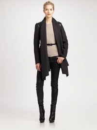 Timelessly feminine, a shawl collar jacket with a waist-defining belted silhouette and exquisite leather details.Shawl collarLeather detailsSlash pocketsFully linedAbout 32 from shoulder to hem78% wool/18% polyamide/3% polyester/1% other fabricDry clean by leather specialistImported Model shown is 5'10 (177cm) wearing US size Small. 