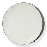 A hand-painted crescent of stunning platinum rims the edges of this thoroughly modern dinnerware collection. A hand-painted crescent of stunning platinum rims the edges of this thoroughly modern dinnerware collection.