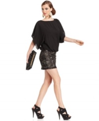 Sequins add high-shine to this MM Couture dress for a glam soiree look -- perfect for the holiday season! Sequins add high-shine to this MM Couture dress for a glam soiree look -- perfect for the holiday season!