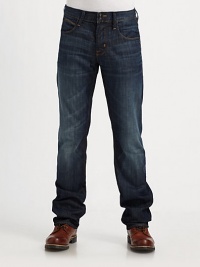 Relaxed straight-leg fit with the lived-in look of a longtime favorite in a clean medium-dark rinse.Button flyInseam, about 3498% cotton/ 2% elastaneDry cleanMade in USA Relaxed straight-leg fit with the lived-in look of a longtime favorite in a clean medium-dark rinse.Button flyInseam, about 3498% cotton/ 2% elastaneDry cleanMade in USA