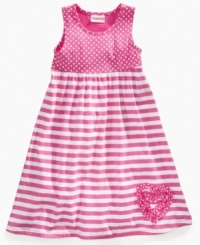 She can show off her seaworthy style in this nautical-flair maxi dress from Flapdoodles, with darling polka dots to complement her cute looks. She can show off her seaworthy style in this nautical-flair maxi dress from Flapdoodles, with darling polka dots to complement her cute looks.