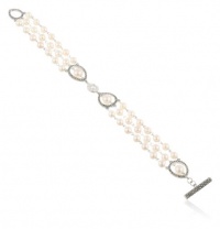 Judith Jack Pearlette Sterling Silver, Marcasite and Fresh Water Pearl 3 Row Bracelet, 7.5 Judith Jack Pearlette Sterling Silver, Marcasite and Fresh Water Pearl 3 Row Bracelet, 7.5