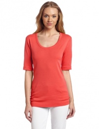 Three Dots Red Women's 1/2 Sleeve Scoop Neck Three Dots Red Women's 1/2 Sleeve Scoop Neck