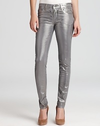 Beware of paparazzi when you rock these striking silver metallic AG Adriano Goldschmied jeans downtown--these skinnies are absolute scene-stealers. Beware of paparazzi when you rock these striking silver metallic AG Adriano Goldschmied jeans downtown--these skinnies are absolute scene-stealers.