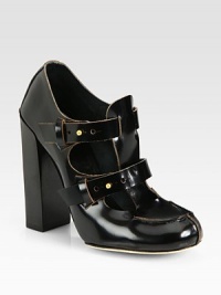 A chunky stacked heel elevates this patent leather silhouette, updated with double adjustable straps. Stacked heel, 4¼ (110mm)Patent leather upperDouble adjustable straps with metal pull-tab closuresLeather lining and solePadded insoleMade in ItalyOUR FIT MODEL RECOMMENDS ordering one size up as this style runs small. A chunky stacked heel elevates this patent leather silhouette, updated with double adjustable straps. Stacked heel, 4¼ (110mm)Patent leather upperDouble adjustable straps with metal pull-tab closuresLeather lining and solePadded insoleMade in ItalyOUR FIT MODEL RECOMMENDS ordering one size up as this style runs small.