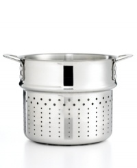 Introduce your stock pot to even more versatility. This durable stainless steel insert makes pasta preparation a real cinch, keeping cooking, straining and draining all in once place for less mess and more ease. The dishwasher-safe construction practically cleans itself, letting you enjoy dinner on the table . Lifetime warranty. Introduce your stock pot to even more versatility. This durable stainless steel insert makes pasta preparation a real cinch, keeping cooking, straining and draining all in once place for less mess and more ease. The dishwasher-safe construction practically cleans itself, letting you enjoy dinner on the table . Lifetime warranty.