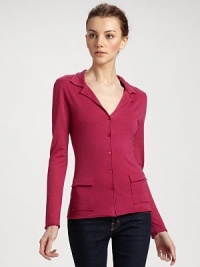 A sleek silhouette in a feminine shade, is expertly tailored from Italian virgin wool.Notched collar Button front Long sleeves Dual patch pockets About 24 from shoulder to hem Virgin wool Hand wash or dry clean Made in Italy A sleek silhouette in a feminine shade, is expertly tailored from Italian virgin wool.Notched collar Button front Long sleeves Dual patch pockets About 24 from shoulder to hem Virgin wool Hand wash or dry clean Made in Italy