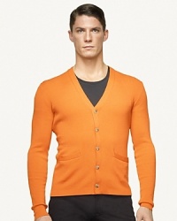 The gentleman's wardrobe essential receives a sumptuous update from a supremely soft ribbed Italian merino wool construction and trim, modern fit. The gentleman's wardrobe essential receives a sumptuous update from a supremely soft ribbed Italian merino wool construction and trim, modern fit.