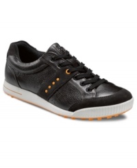 Ecco brings street-wise style to the greens with this sleek golf shoe in distressed leather with a performance rubber sole to put you at the top of your game. Ecco brings street-wise style to the greens with this sleek golf shoe in distressed leather with a performance rubber sole to put you at the top of your game.