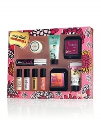 A best of Benefit makeup set. Fasten your seatbelts: this primer set is headed down the beauty runway! Benefit's first-class gift gives you smoother-than-smooth skin, a heavenly flush, bodacious lashes and a super model glow.Set includes:- The POREfessional PRO balm to minimize the appearance of pores- Hervana a good karma face powder- BADgal lash mascara- High Beam luminescent complexion enhancer A best of Benefit makeup set. Fasten your seatbelts: this primer set is headed down the beauty runway! Benefit's first-class gift gives you smoother-than-smooth skin, a heavenly flush, bodacious lashes and a super model glow.Set includes:- The POREfessional PRO balm to minimize the appearance of pores- Hervana a good karma face powder- BADgal lash mascara- High Beam luminescent complexion enhancer
